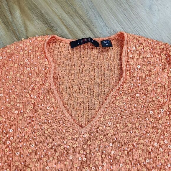 🍑Cyrus Orange Beaded & Sequined Long Sleeve Top Small - Picture 3 of 9